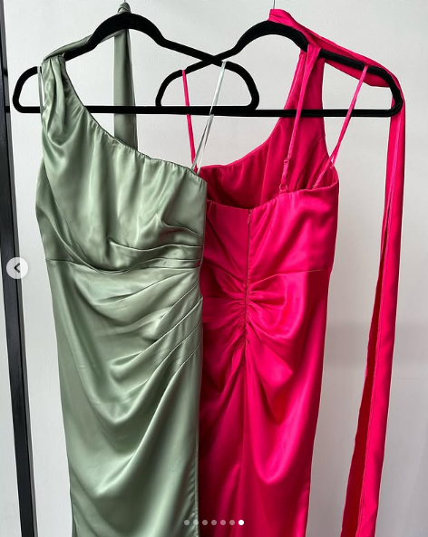 Elegantes One-Shoulder Hot Pink Satin Etuikleid Ballkleid Langes Abendkleid Y8419