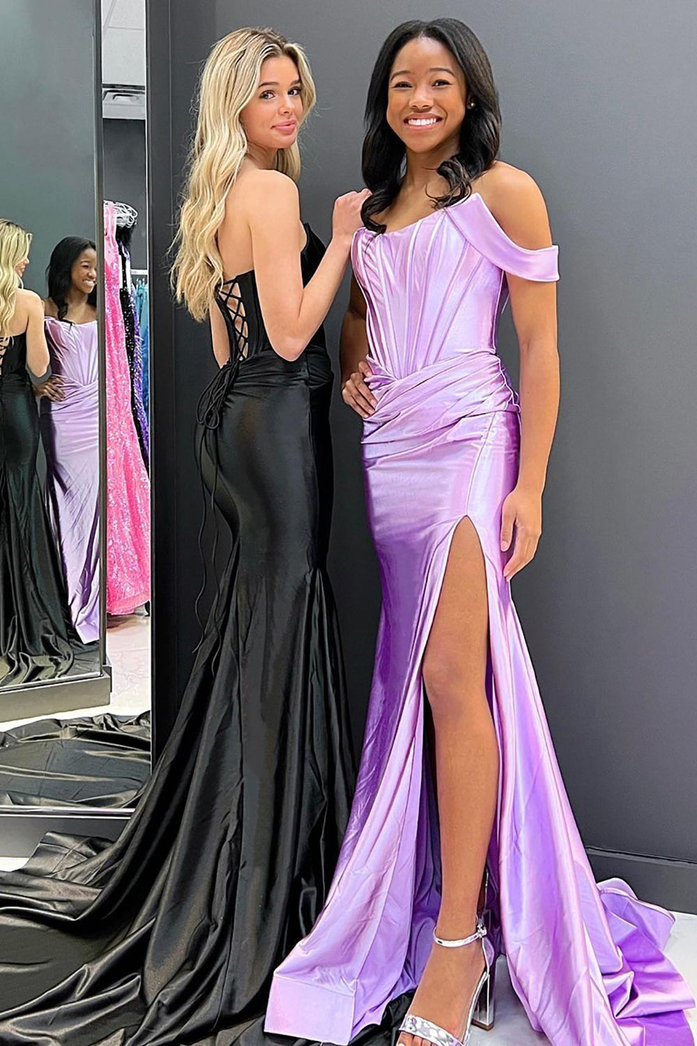 Mermaid Off the Shoulder Corset Prom Dress with Slit