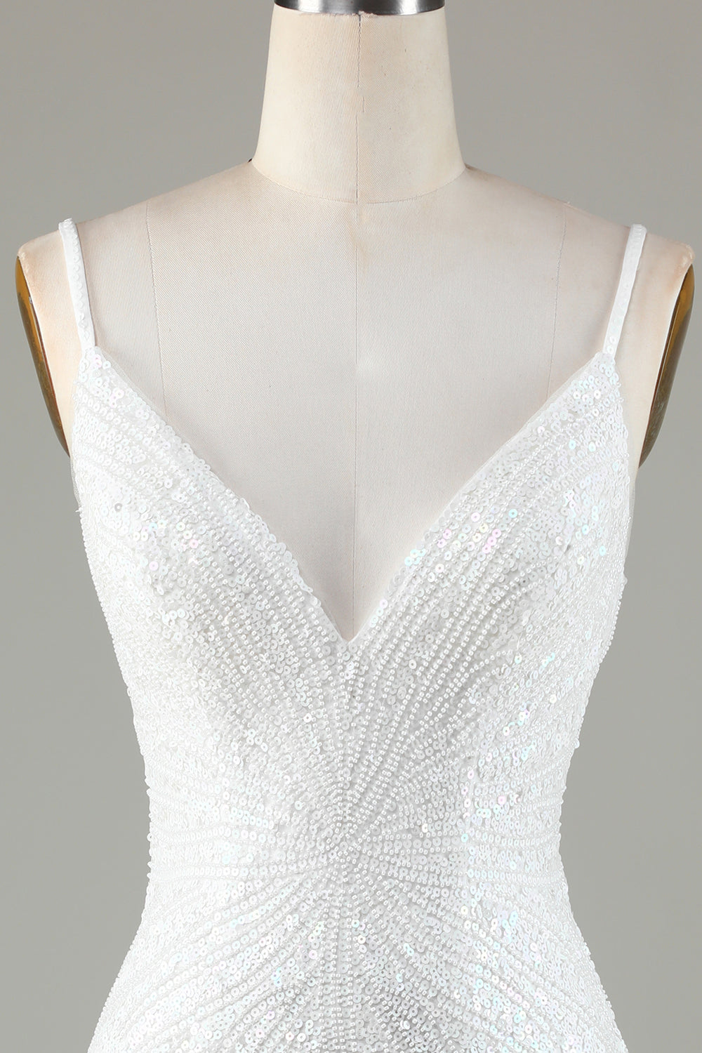 Glitzerndes, weißes, figurbetontes, kurzes Homecoming-Kleid mit Schnürung am Rücken, Perlen und Quaste