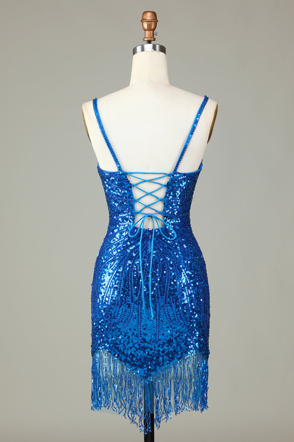 Glitzerndes, weißes, figurbetontes, kurzes Homecoming-Kleid mit Schnürung am Rücken, Perlen und Quaste