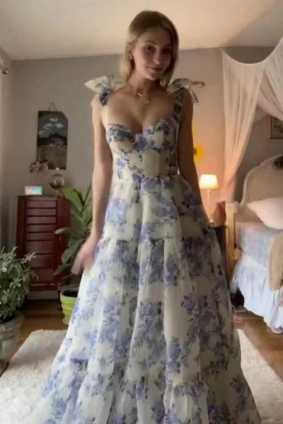 Besonderes Chiffon-A-Linien-Ballkleid mit Blumenmuster Y6721