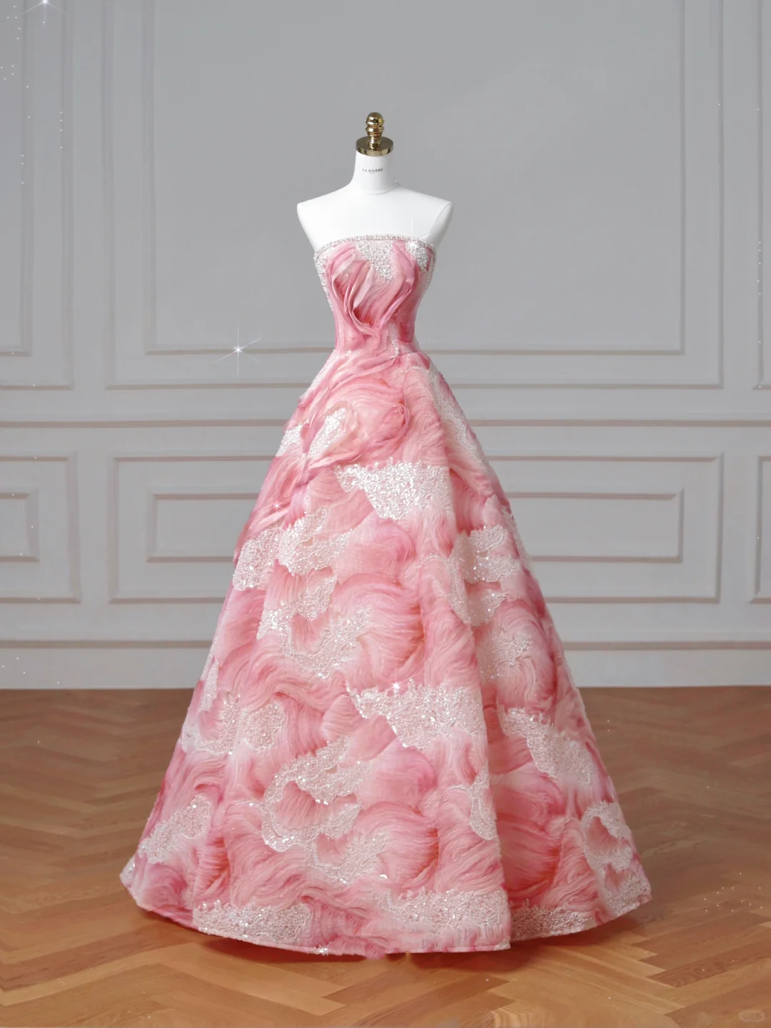 Vestido de fiesta de satén sin tirantes, con lentejuelas y estampado de princesa, color rosa sueño, Y8604