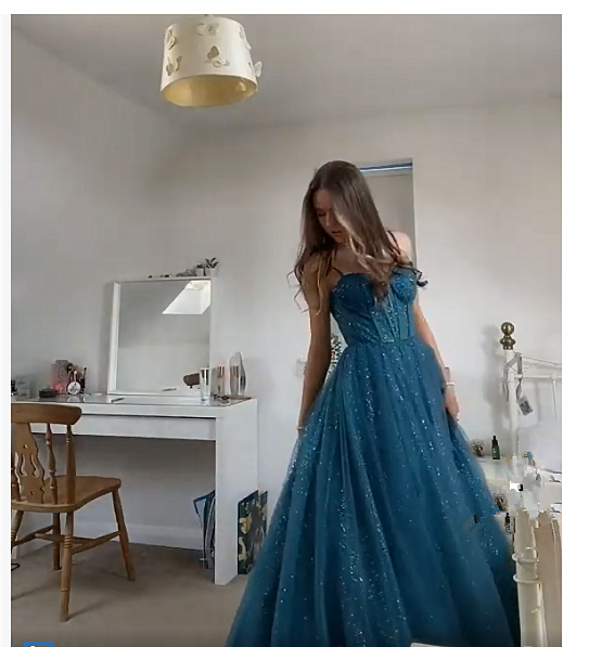 A-Linie Spaghettiträger Glitzer Tüll Ballkleid Schickes Abendkleid Y406
