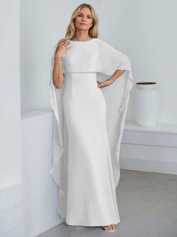 Bodenlanges Etui-Kleid aus Chiffon mit U-Ausschnitt und kaskadierenden Rüschen