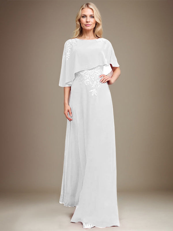 A-Linie U-Ausschnitt Bodenlang Chiffon Spitze Kleid für die Brautmutter mit Pailletten und Perlen