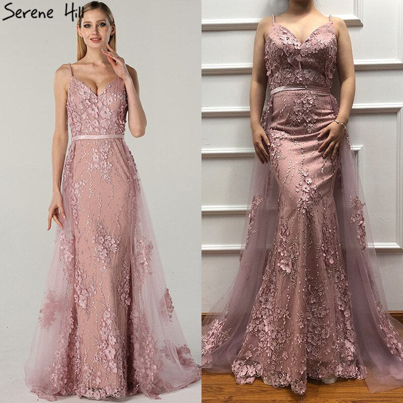 White Handmade Flower Pearl Sexy Evening Dresses 2025 Sleeveless Mermaid Luxury Lace Formal Dress Real Photo LA60711