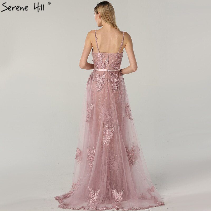 White Handmade Flower Pearl Sexy Evening Dresses 2025 Sleeveless Mermaid Luxury Lace Formal Dress Real Photo LA60711