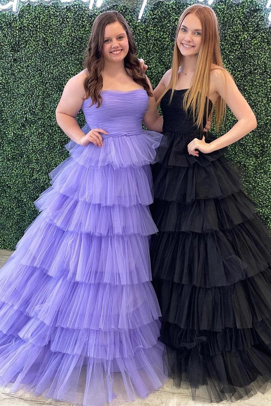 White Strapless Tiered A-Line Long Prom Dress with Ruffles PSK410