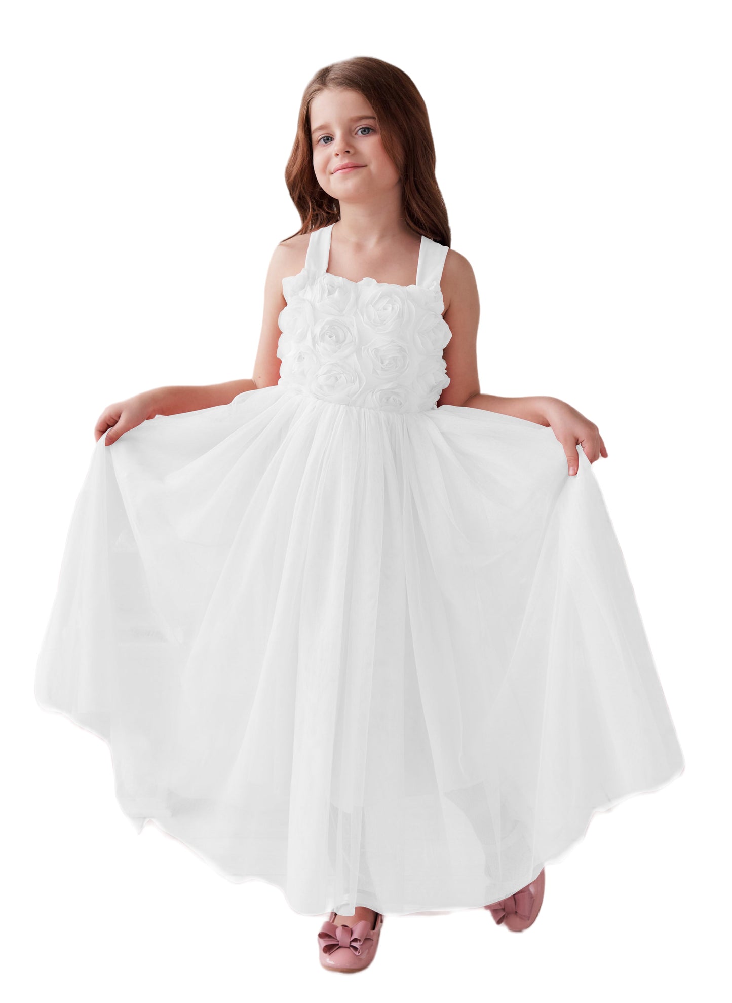 Enchanted Garden Mädchen Baby Kleinkind 3D Blumen Verzierung Floral Applikation Tüll Schleife Kleid