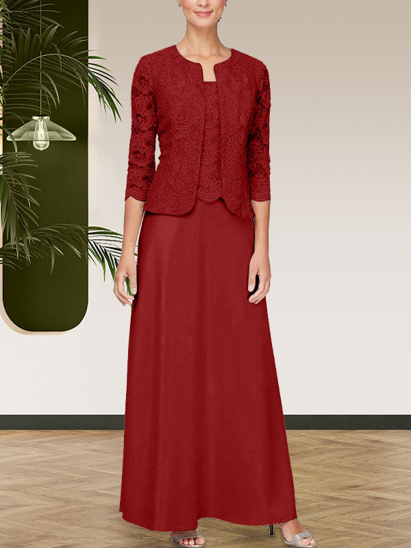 Jackenkleid aus Glitzerspitze und Satinrock mit offener Jacke