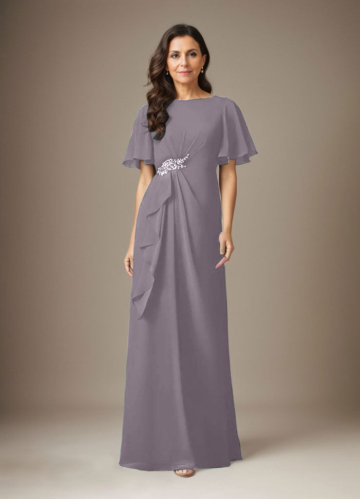 Dunkelmarineblaues Etuikleid aus Chiffon mit Perlen