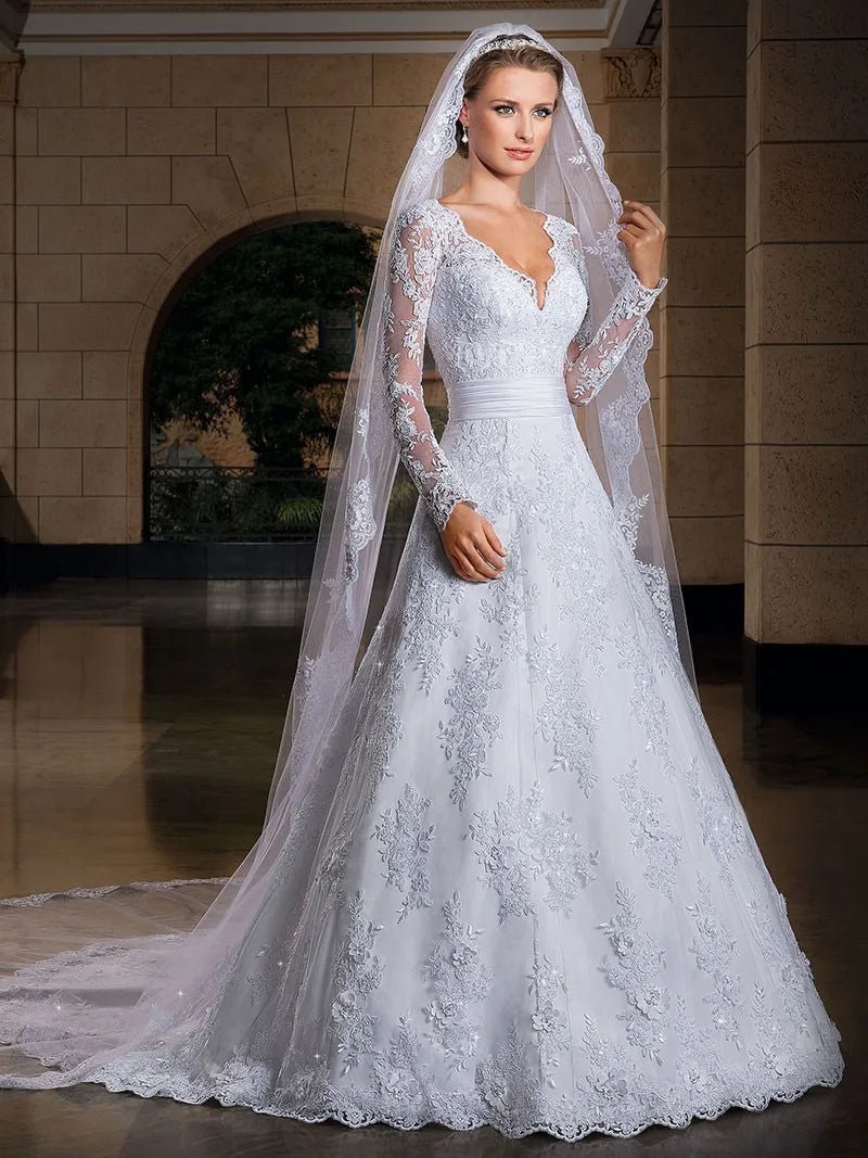 Women's Wedding dress long sleeve Lace beading princess Wedding Dress plus size bride dress robe de mariee-payinti