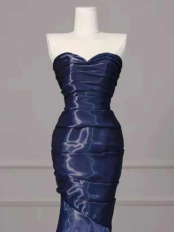 Wunderschönes blaues Meerjungfrau-Kleid im trägerlosen, plissierten Stil, langes Ballkleid, Abendkleid Y7987