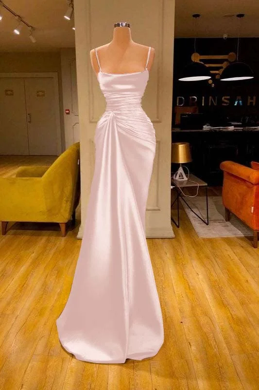 Vestido de fiesta largo de sirena plisado con tirantes finos color burdeos 6868