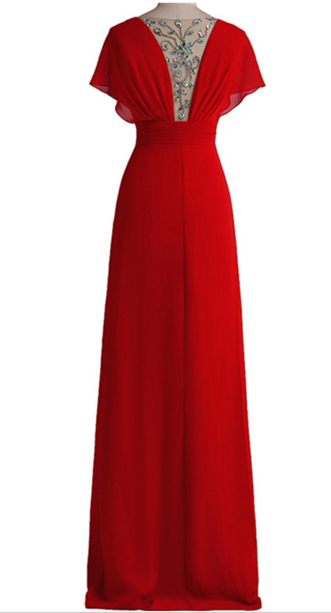 Sexy tiefem V-Ausschnitt roten Abendkleid, Kleid Chiffon Kristall zurück formale Abendkleid Kleid Y1005