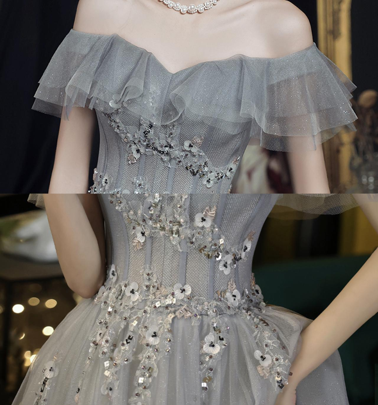 Vestido de noche de corte A con hombros descubiertos, vestido de graduación de hada Y5840