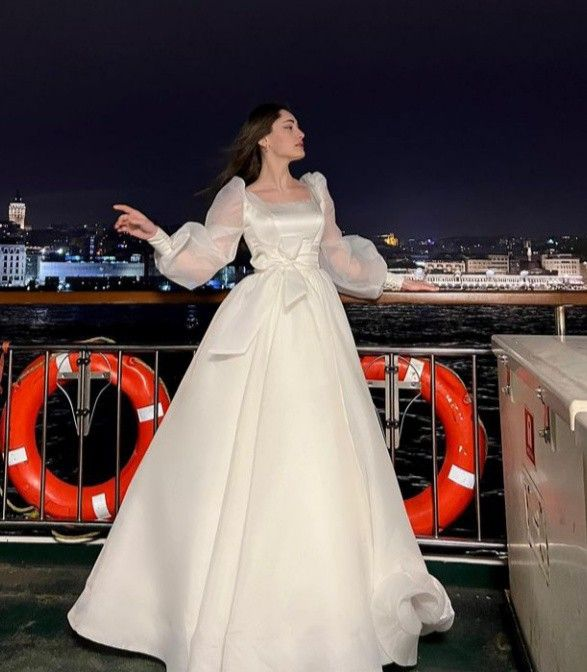 Vestidos de novia bohemios de organza con lazo, mangas largas, cuello cuadrado, corte A, elegantes para boda Y4450