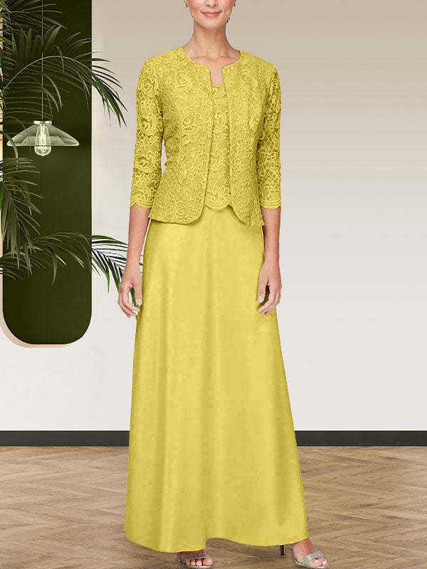 Jackenkleid aus Glitzerspitze und Satinrock mit offener Jacke