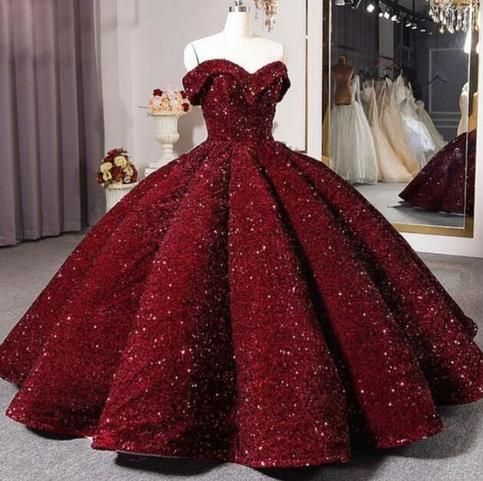 Vestido de quinceañera burdeos con lentejuelas y hombros descubiertos, vestido de fiesta para dulces 16 Y4160