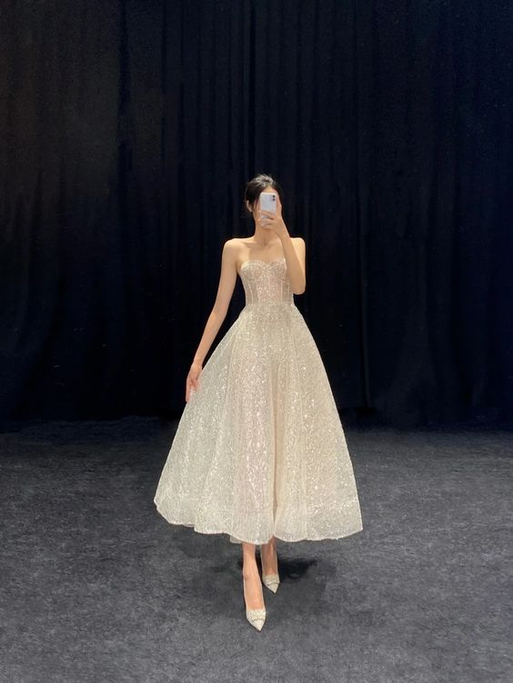 Vestido de noche midi con corte en A y brillo, vestido glamuroso Y6579