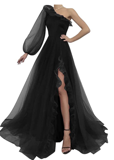 Vestido de fiesta de tul burdeos con un solo hombro S17925