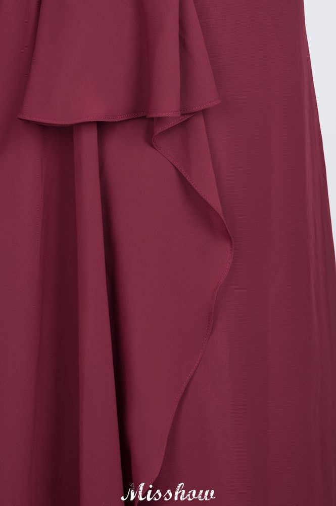 Vestido de dama de honor de gasa con escote halter, sin mangas, largo hasta el suelo, con volantes, corte A