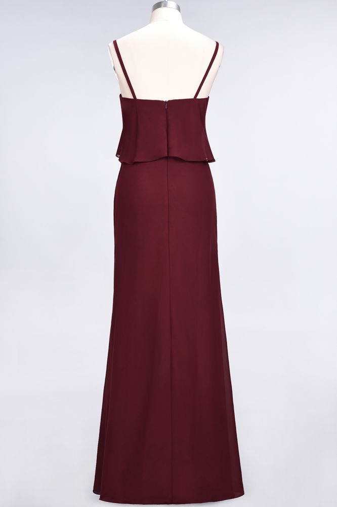 A-Linie Chiffon Spaghetti V-Ausschnitt Brautjungfernkleid Ärmellos Trauzeuginkleid