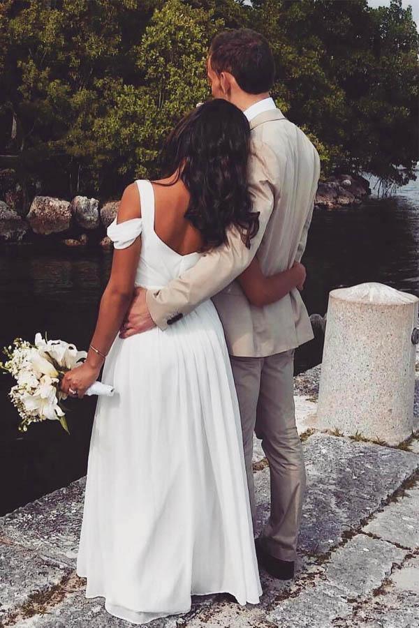 A-line Elegant Chiffon Ivory Beach Wedding Dress Bridal Gown WD414