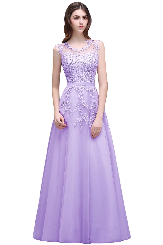 A-line Floor-length Tulle Prom Dress with Appliques