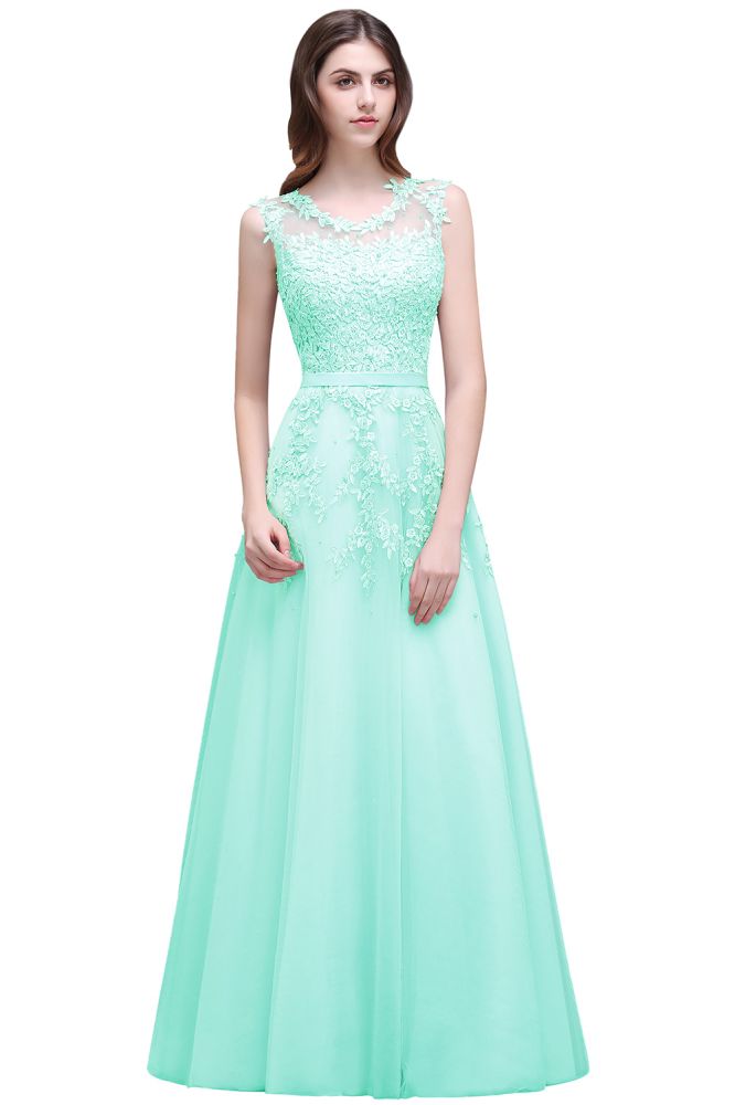 A-line Floor-length Tulle Prom Dress with Appliques