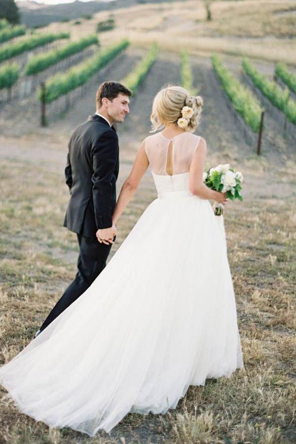 A-line Illusion Tulle Vintage Outdoor Ivory Wedding Dress WD118