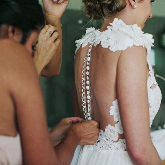 A-Line Jewel Sweep Train White Tulle Wedding Dress with Appliques WD459