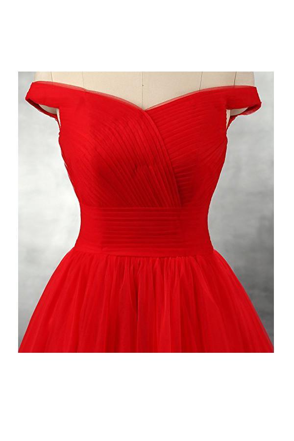 Vestidos de fiesta de tul rojo, corte A, hasta el suelo, vestidos de noche PG247