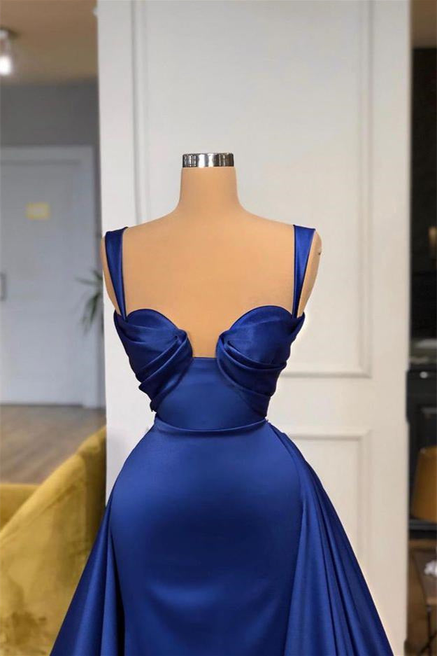 Vestidos de fiesta elegantes, sexys y largos de satén en azul real con corte A