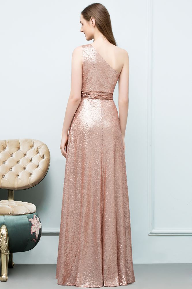 Vestidos de fiesta de lentejuelas con corte A, sin mangas, hasta el suelo y un solo hombro
