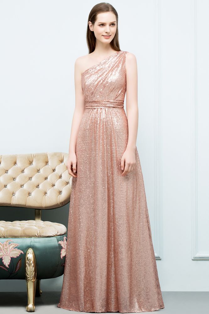 Vestidos de fiesta de lentejuelas con corte A, sin mangas, hasta el suelo y un solo hombro