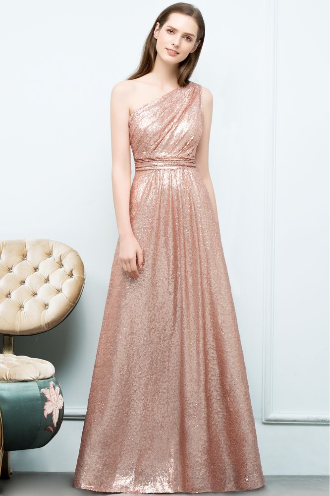 Vestidos de fiesta de lentejuelas con corte A, sin mangas, hasta el suelo y un solo hombro