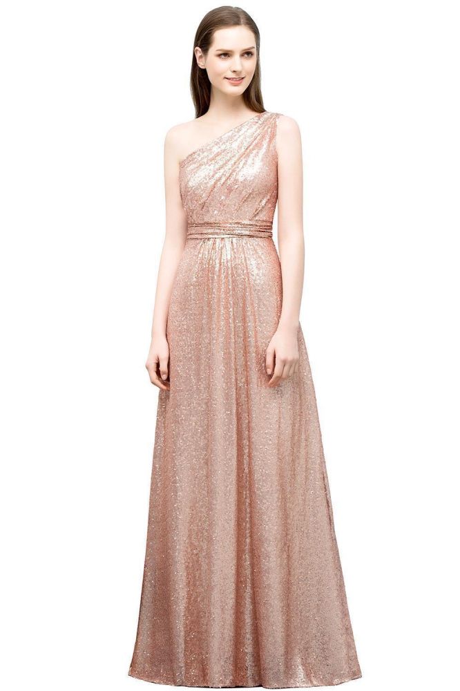 Vestidos de fiesta de lentejuelas con corte A, sin mangas, hasta el suelo y un solo hombro