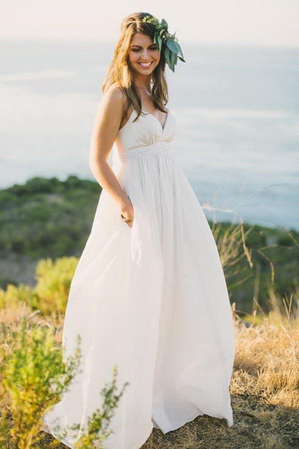 A-Linie Spaghettiträger Sweep Schleppe Chiffon Brautkleid WD240