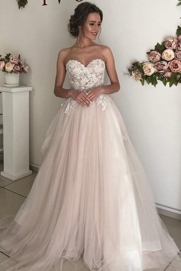 A-Linie Herzausschnitt Boho Brautkleid Spitze Romantische Brautkleider WD520