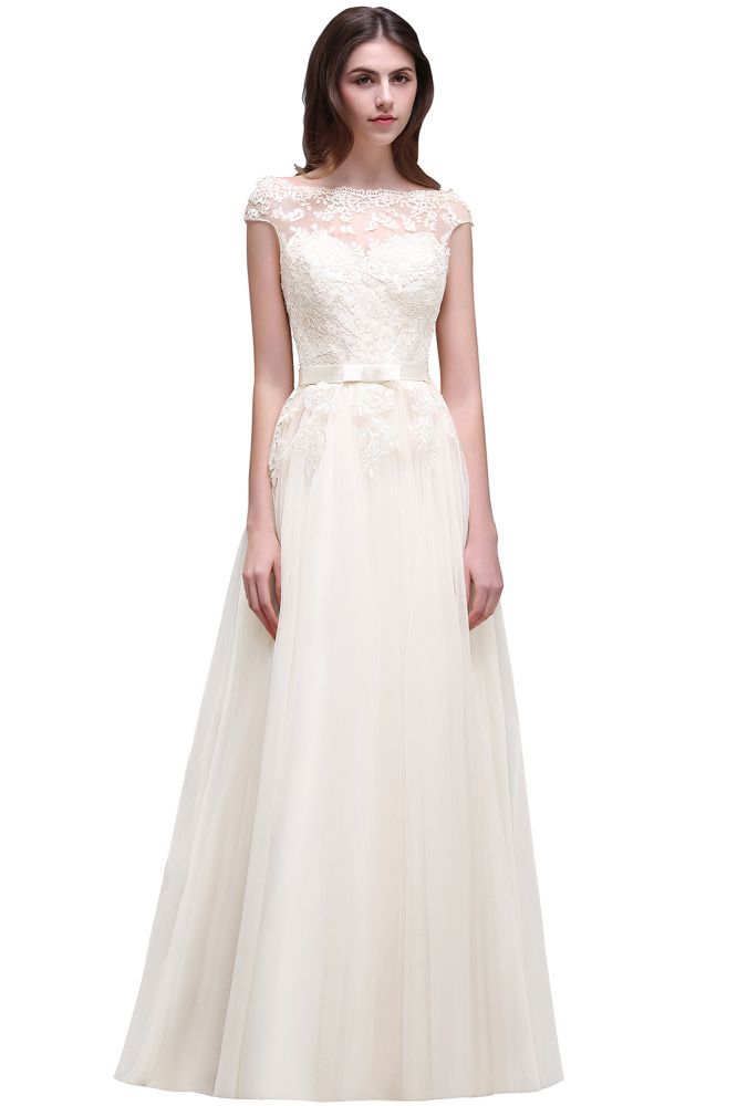 A-line Tulle Lace Appliques Floor-Length Prom Dress