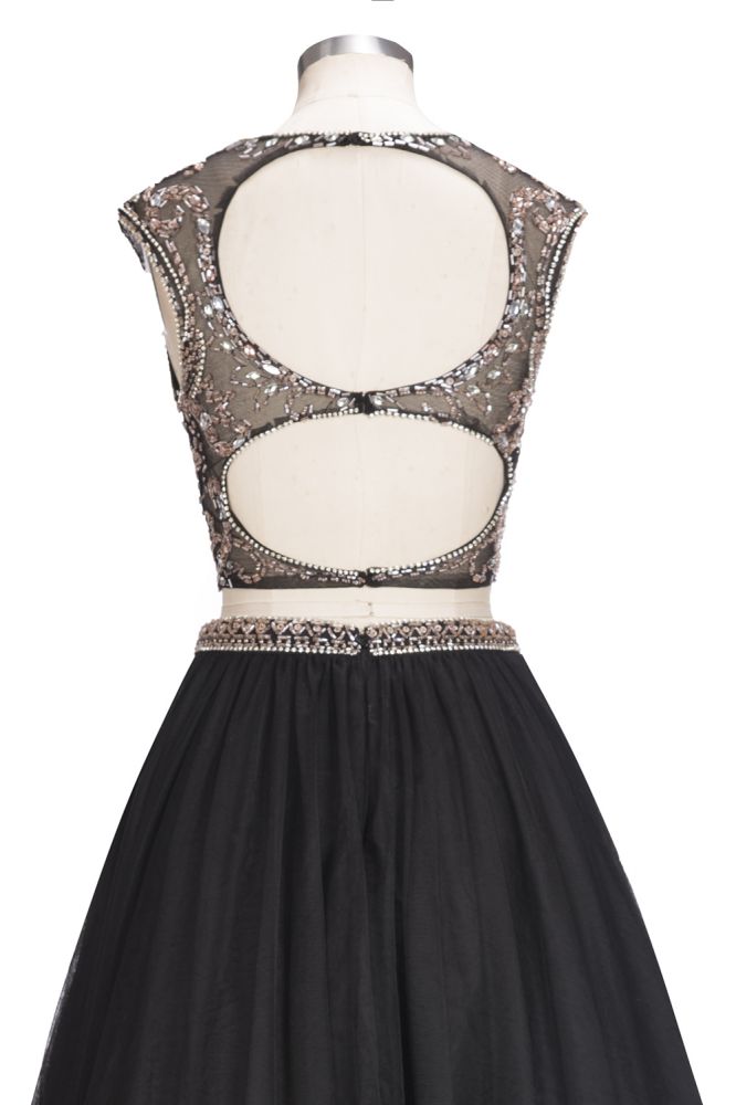 A-line Two-piece Floor Length Sleeveless Plus Size Crystals Patterns Prom Dresses