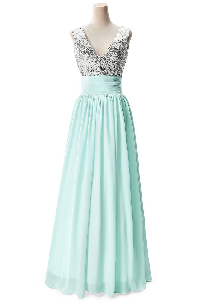 A-Linien-Partykleid aus Chiffon mit V-Ausschnitt und Pailletten