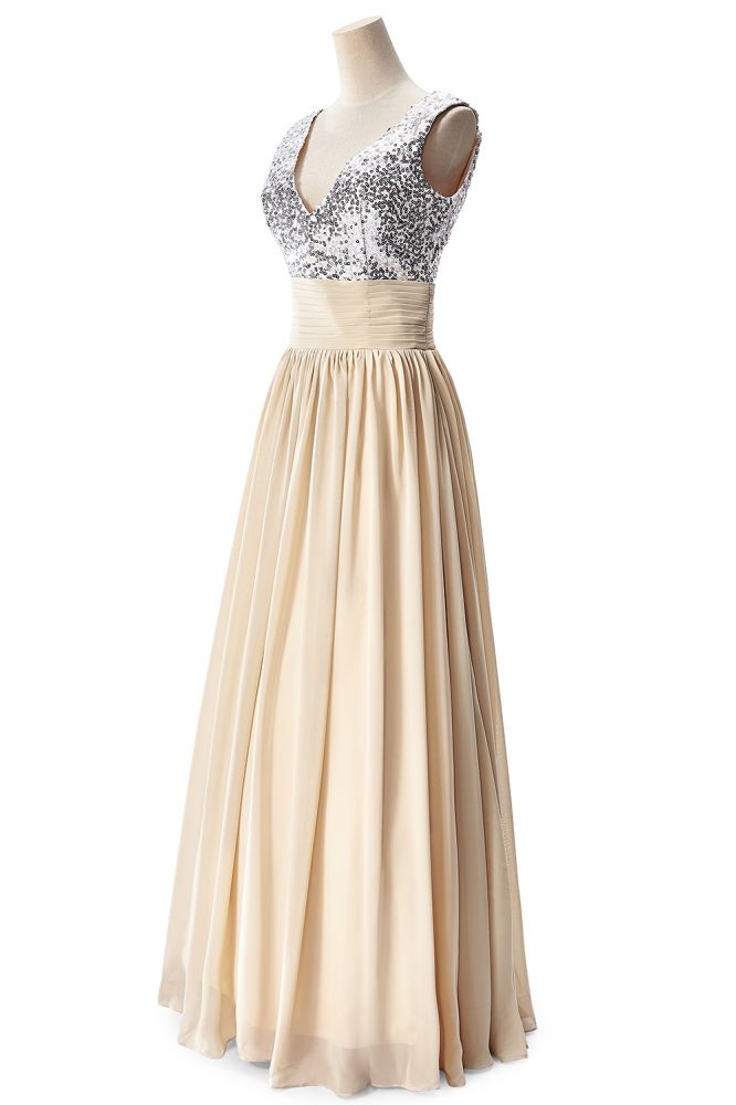 A-Linien-Partykleid aus Chiffon mit V-Ausschnitt und Pailletten