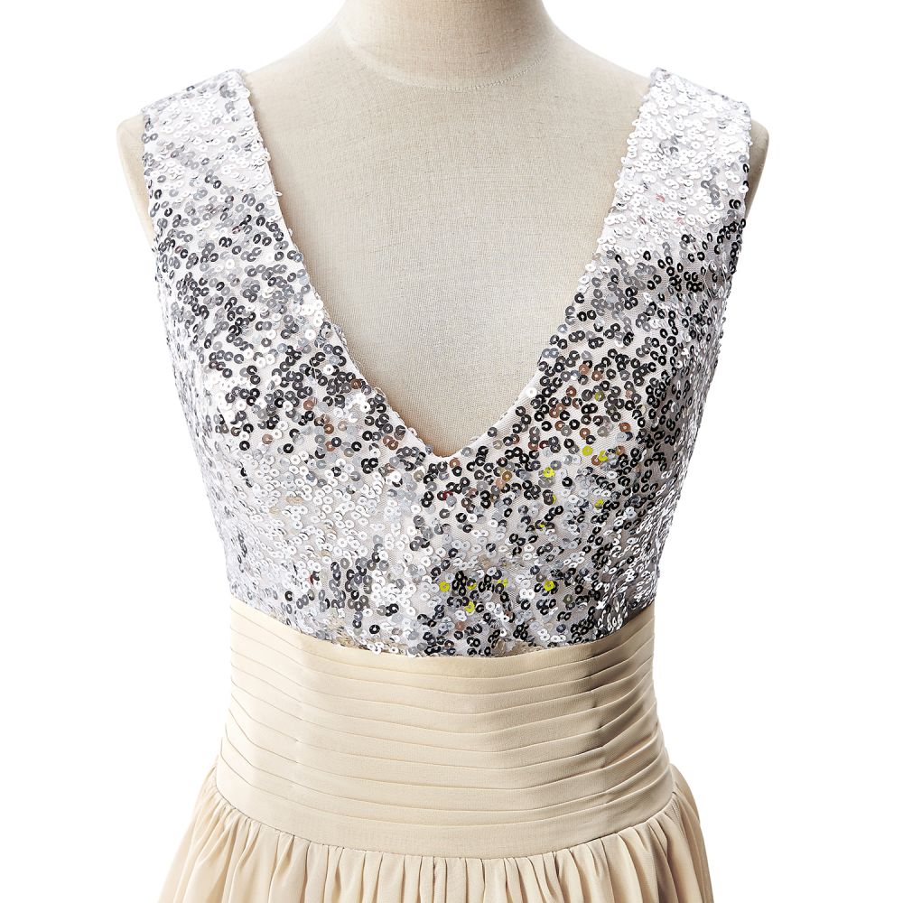 A-Linien-Partykleid aus Chiffon mit V-Ausschnitt und Pailletten