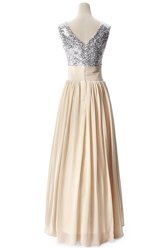 A-Linien-Partykleid aus Chiffon mit V-Ausschnitt und Pailletten