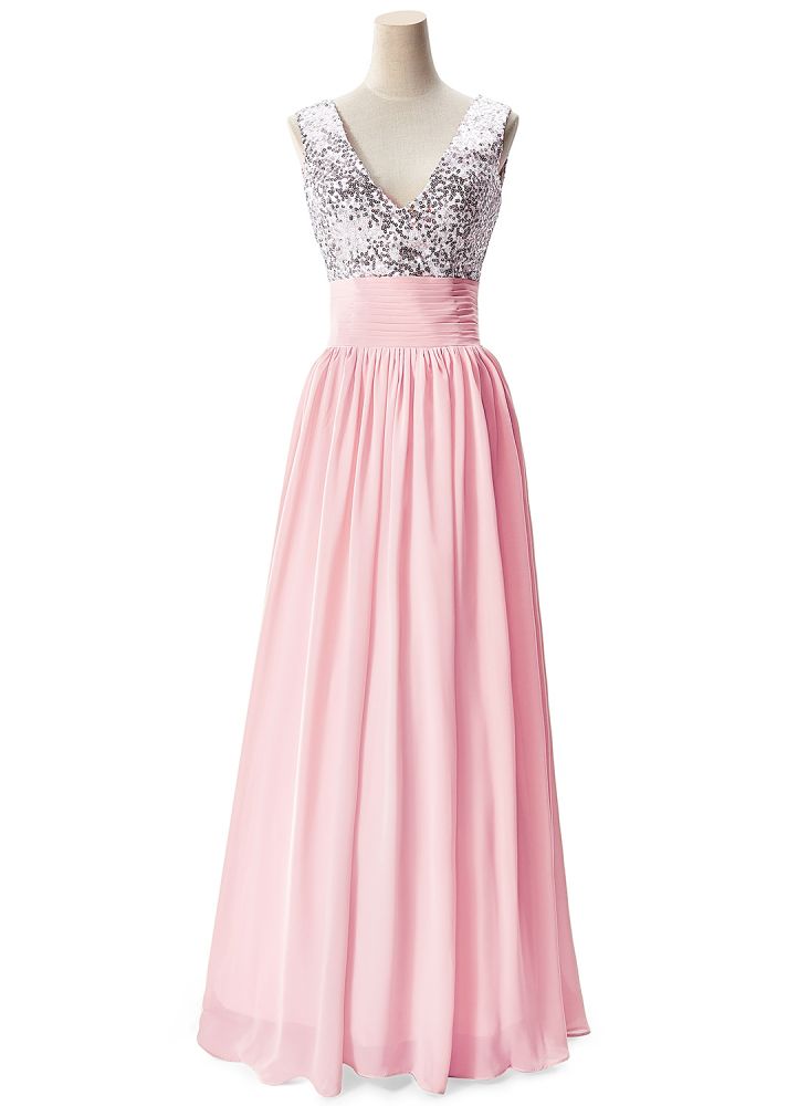 A-Linien-Partykleid aus Chiffon mit V-Ausschnitt und Pailletten