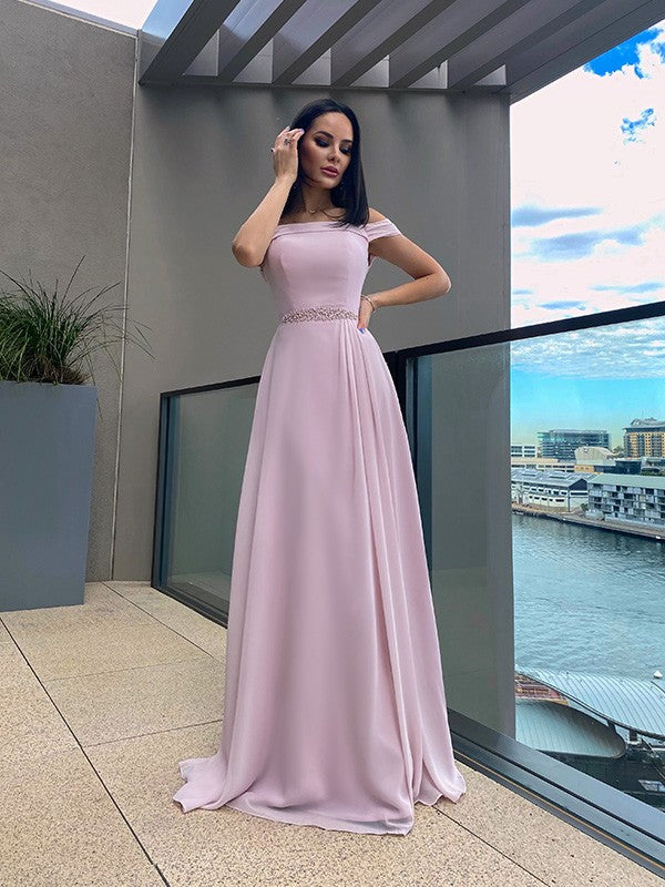 A-Linie/Elegant Chiffon Perlen verziert Träger Ärmellos Bodenlang Abiballkleider