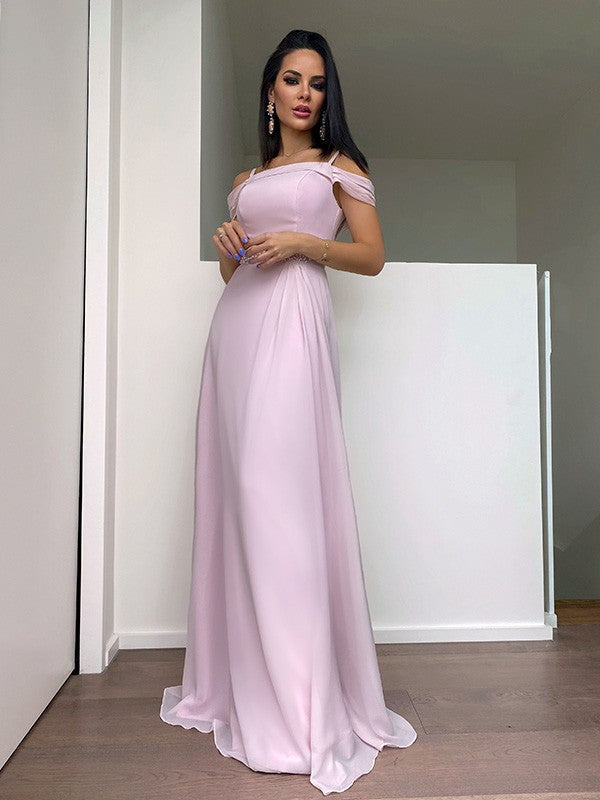 A-Linie/Elegant Chiffon Perlen verziert Träger Ärmellos Bodenlang Abiballkleider