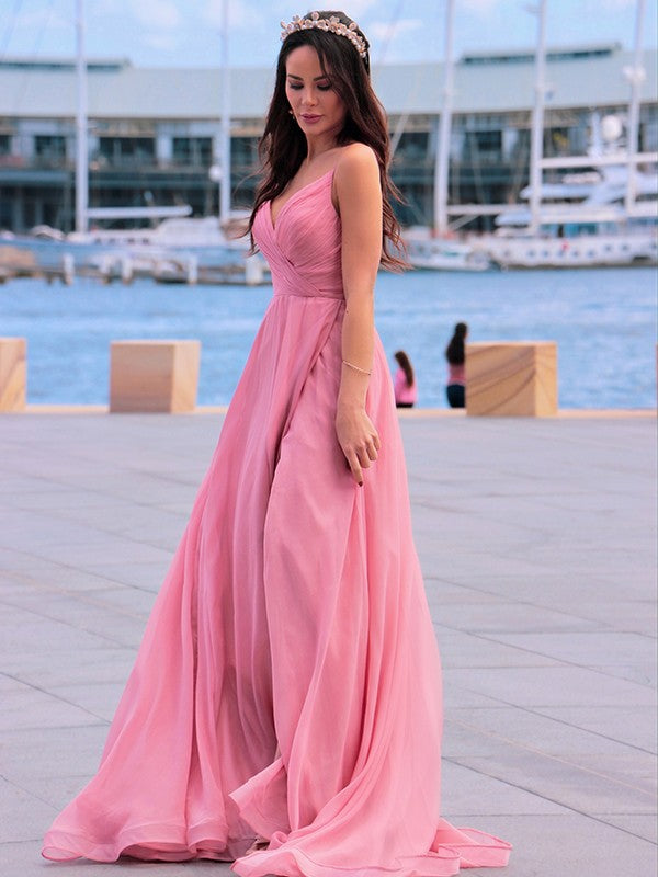 A-Linie/Elegant Chiffon Geraffte Spaghettiträger Ärmellos Abendkleider